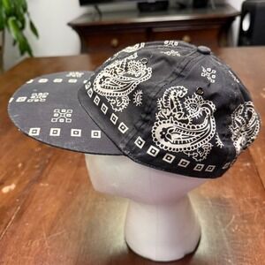 Paris Bandana Print Hat Mens OSFM Black Paisley Cotton Elastic Back Cap